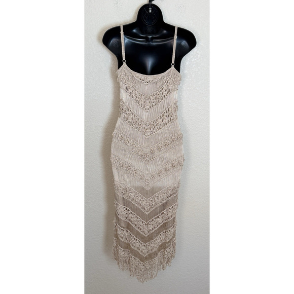 Vtg Caché Dress Crochet Midi Art Deco Flapper Gatsby Ethereal Romantic Retro, XS - Picture 3 of 8
